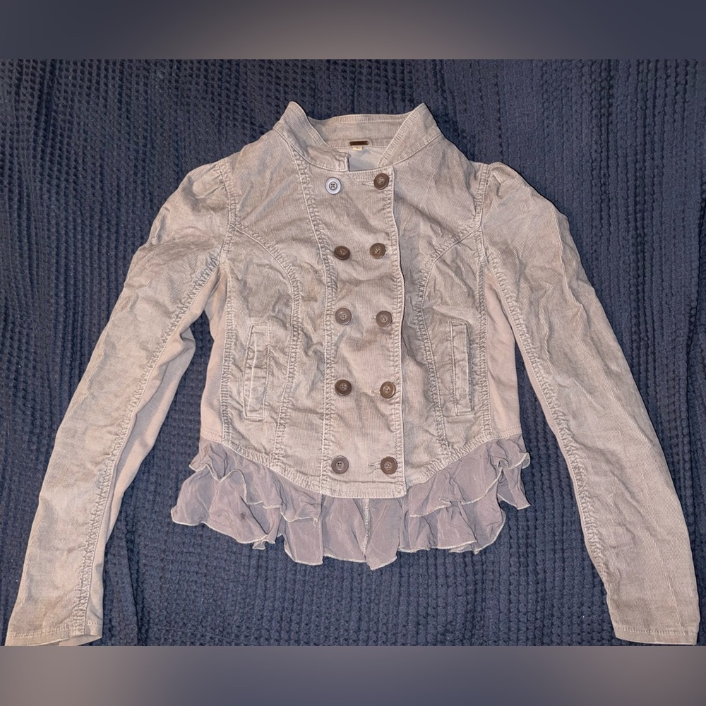 Free People Peplum Ruffle Hem Corduroy Jacket